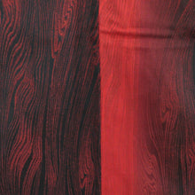 画像をギャラリービューアに読み込む, 単衣着物 ウール・ポリエステル交織生地 赤ｘ黒 木目模様 バチ衿 カジュアル着物 身丈155cm