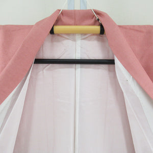 紬 着物 色無地 袷 広衿 桃色 正絹 一つ紋 仕立て上がり 身丈155cm 美品