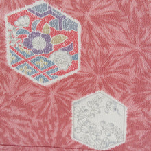 Load image into Gallery viewer, Komon crepe on the turtle shell on the shell pink pink x multicolored lined lined lined collar casual kimono 161cm beautiful goods