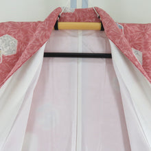 Load image into Gallery viewer, Komon crepe on the turtle shell on the shell pink pink x multicolored lined lined lined collar casual kimono 161cm beautiful goods