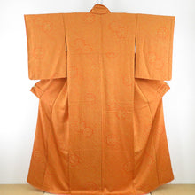 Load image into Gallery viewer, Komon aperture round pattern lined wide collar orange beige beige pure silk tailed casual kimono 159cm