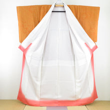 Load image into Gallery viewer, Komon aperture round pattern lined wide collar orange beige beige pure silk tailed casual kimono 159cm