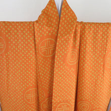 Load image into Gallery viewer, Komon aperture round pattern lined wide collar orange beige beige pure silk tailed casual kimono 159cm