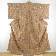 Load image into Gallery viewer, Komon Japanese tool and flower butterfly pattern lined brown collar brown pure silk tailed casual kimono 155cm