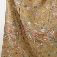 Load image into Gallery viewer, Komon Japanese tool and flower butterfly pattern lined brown collar brown pure silk tailed casual kimono 155cm