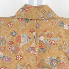 Load image into Gallery viewer, Komon Japanese tool and flower butterfly pattern lined brown collar brown pure silk tailed casual kimono 155cm