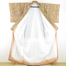 Load image into Gallery viewer, Komon Japanese tool and flower butterfly pattern lined brown collar brown pure silk tailed casual kimono 155cm