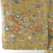Load image into Gallery viewer, Komon Japanese tool and flower butterfly pattern lined brown collar brown pure silk tailed casual kimono 155cm