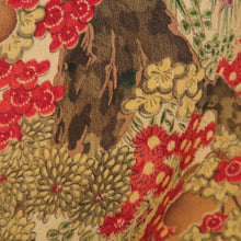 Load image into Gallery viewer, Komon Heian landscape to branch flower pattern lined brown collar yellow pure silk -tailored casual kimono 160cm