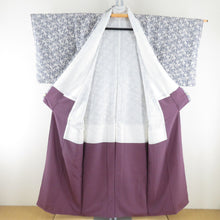 Load image into Gallery viewer, Komon branch flower sentence Lined -collar gray -colored silk -tailed casual kimono 152cm