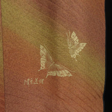 画像をギャラリービューアに読み込む, 道行 津室道雄 正絹 リバーシブル 斜めぼかし 黄土色 黒色 作家物 和装コート 袷仕立て 着物用 身丈90cm