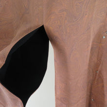 画像をギャラリービューアに読み込む, 道行 墨流し 正絹 リバーシブル 薄橙色 黒色 和装コート 袷仕立て 着物用 身丈94cm