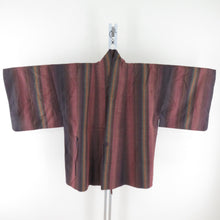 画像をギャラリービューアに読み込む, 着物コート 道中着 紬 縞文様 正絹 紫色 和装コート カジュアル