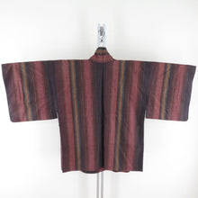 画像をギャラリービューアに読み込む, 着物コート 道中着 紬 縞文様 正絹 紫色 和装コート カジュアル