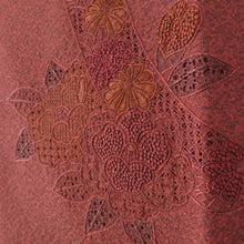 画像をギャラリービューアに読み込む, 道行 正絹 汕頭刺繍 椿文様 赤色 和装コート 着物用 ちりよけ 仕立て上がり 身丈83cm