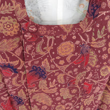 画像をギャラリービューアに読み込む, 道行 正絹 花唐草 紫色 和装コート 着物用 ちりよけ カジュアル 身丈86cm