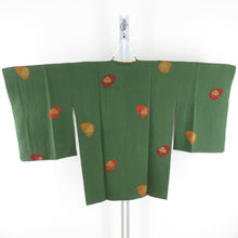 画像をギャラリービューアに読み込む, 道行 正絹 膨れ織 絞り 花柄 緑色 和装コート 着物用 ちりよけ カジュアル 身丈86cm