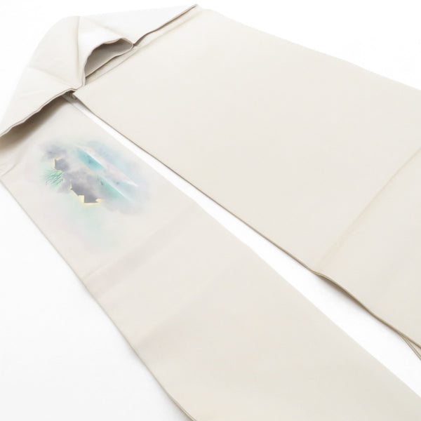 名古屋帯 正絹 塩瀬 灰茶地 田舎風景柄 お太鼓柄 九寸帯 カジュアル