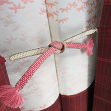 画像をギャラリービューアに読み込む, 紬 着物 紬 アンサンブル 羽織付 格子文様 袷 広衿 赤色 正絹 カジュアル 仕立て上がり 身丈158cm