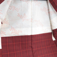 画像をギャラリービューアに読み込む, 紬 着物 紬 アンサンブル 羽織付 格子文様 袷 広衿 赤色 正絹 カジュアル 仕立て上がり 身丈158cm