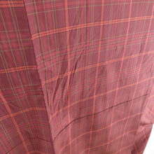 画像をギャラリービューアに読み込む, 紬 着物 紬 アンサンブル 羽織付 格子文様 袷 広衿 赤色 正絹 カジュアル 仕立て上がり 身丈158cm
