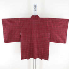 画像をギャラリービューアに読み込む, 紬 着物 紬 アンサンブル 羽織付 格子文様 袷 広衿 赤色 正絹 カジュアル 仕立て上がり 身丈158cm