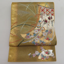 画像をギャラリービューアに読み込む, 袋帯 正絹 お太鼓柄 蘇州刺繍 金糸銀糸 ゴールドx多色 几帳文様 礼装 フォーマル 仕立て上がり 長さ460cm