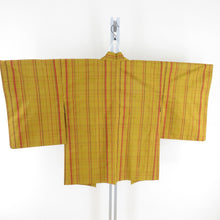 Load image into Gallery viewer, 紬 着物 アンサンブル 羽織付 格子文様 袷 バチ衿 黄色 正絹 カジュアル 仕立て上がり 身丈158cm