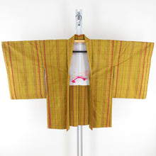 Load image into Gallery viewer, 紬 着物 アンサンブル 羽織付 格子文様 袷 バチ衿 黄色 正絹 カジュアル 仕立て上がり 身丈158cm