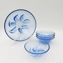 画像をギャラリービューアに読み込む, 食器 SGS さくら印 ガラスボウル5点セット ブルー 花 ヴィンテージ デッドストック品