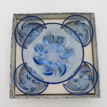 画像をギャラリービューアに読み込む, 食器 SGS さくら印 ガラスボウル5点セット ブルー 花 ヴィンテージ デッドストック品