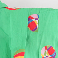 Load image into Gallery viewer, 子供着物 女の子用 四つ身 襦袢セット 箔 毬文様 緑色 正絹 袷 フォーマル 子供きもの 女児 七五三 祝着 身丈97cm