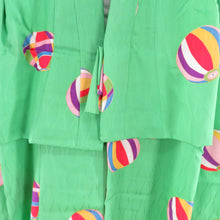 Load image into Gallery viewer, 子供着物 女の子用 四つ身 襦袢セット 箔 毬文様 緑色 正絹 袷 フォーマル 子供きもの 女児 七五三 祝着 身丈97cm