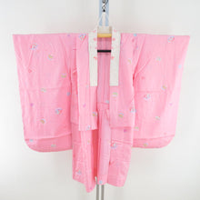 Load image into Gallery viewer, 子供着物 女の子用 四つ身 襦袢セット 箔 毬文様 緑色 正絹 袷 フォーマル 子供きもの 女児 七五三 祝着 身丈97cm