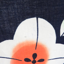 画像をギャラリービューアに読み込む, 浴衣 女性用 花柄 紺色x白色xオレンジ色 綿 夏物 レディース 仕立て上がり 身丈156cm