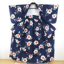 画像をギャラリービューアに読み込む, 浴衣 女性用 花柄 紺色x白色xオレンジ色 綿 夏物 レディース 仕立て上がり 身丈156cm