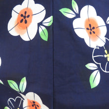 画像をギャラリービューアに読み込む, 浴衣 女性用 花柄 紺色x白色xオレンジ色 綿 夏物 レディース 仕立て上がり 身丈156cm