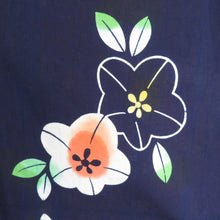 画像をギャラリービューアに読み込む, 浴衣 女性用 花柄 紺色x白色xオレンジ色 綿 夏物 レディース 仕立て上がり 身丈156cm