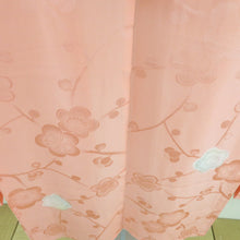 画像をギャラリービューアに読み込む, 襦袢 振袖用 絞り 梅文様 桃橙色 正絹 広衿 袖無双 長襦袢 仕立て上がり 女性着物用 身丈128cm
