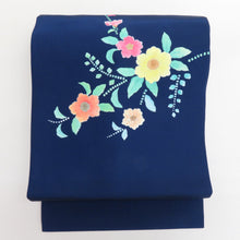 Load image into Gallery viewer, Nagoya Obi Shiose Silk Flowers Pattern Blue X multi -color casual length 364cm