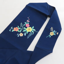Load image into Gallery viewer, Nagoya Obi Shiose Silk Flowers Pattern Blue X multi -color casual length 364cm