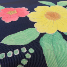Load image into Gallery viewer, Nagoya Obi Shiose Silk Flowers Pattern Blue X multi -color casual length 364cm