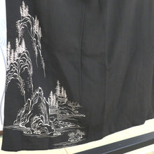 Load image into Gallery viewer, Antique Black Yudezo Sneak Pure Silk Both Completed Scenery Wide Retro Retro Roman Roman Kimonake Remake Kimono One Piece 150.5cm