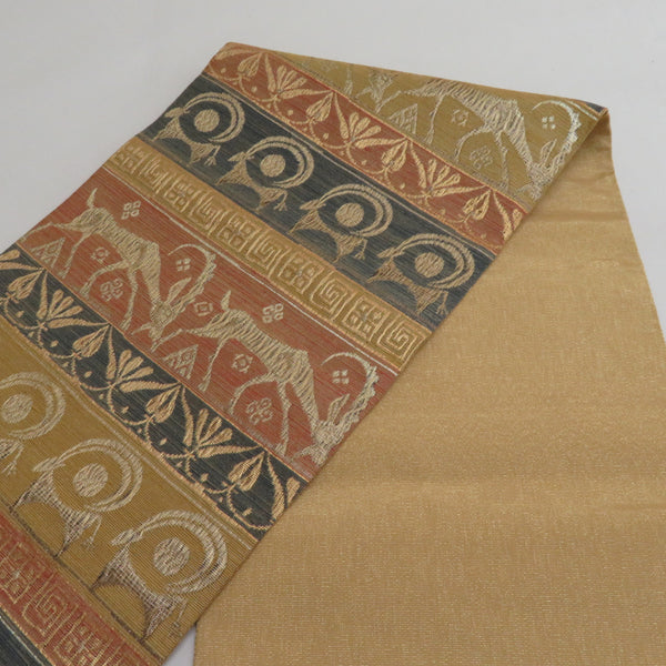 袋帯 全通柄 丸模様 金ｘ黒ｘ黄色 金糸 六通柄 正絹 仕立て上がり 着物帯 長さ432cm 【キモノオフ野々市若松店】 袋帯 全通柄 丸模様 金x黒x黄色 金糸 六通柄 正絹 仕立て上がり 着物