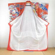 画像をギャラリービューアに読み込む, 振袖 正絹 薄茶色x多色 型染め 風景に花鳥紋様 袷 広衿 成人式 卒業式 舞台衣装 フォーマル 仕立上り 着物 身丈164cm