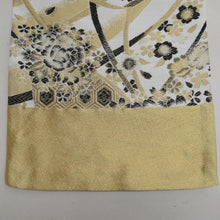 Load image into Gallery viewer, Pure silk cherry blossoms for kinosue for kimono, turtle shell crest white x gold x black gold thread six -handed pattern formal unbroken kimono length 464cm