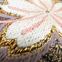Load image into Gallery viewer, Pure silk cherry blossom crest for kingeus kimono black x purple gold silver thread lame thread six -handed pattern formal tailoring kimono length 448cm