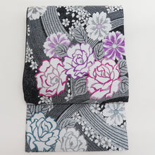Load image into Gallery viewer, Vailer belt belt Sleeve pure silk waves for kimono black x white x purple x turquoise blue silver thread six -handed pattern formal tailoring kimono length 448cm