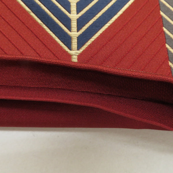 袋帯 振袖用 正絹 矢羽根模様 朱色x多色 金糸銀糸 六通柄 フォーマル