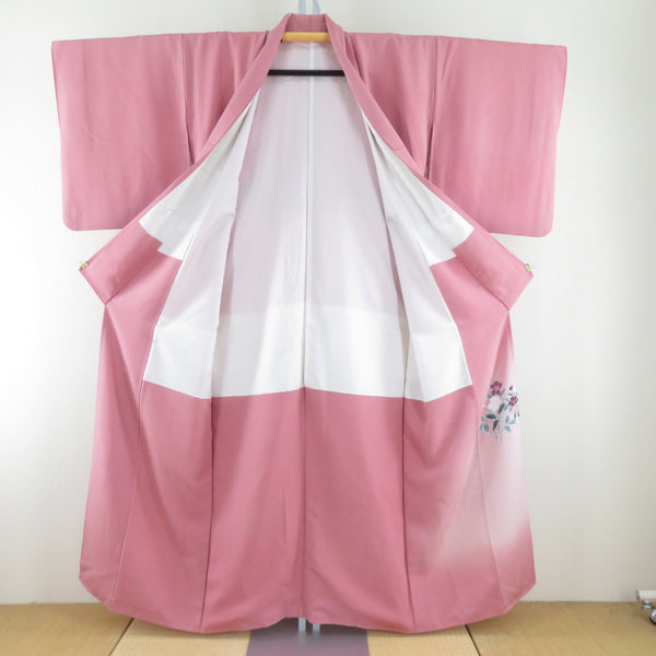 色留袖 花車文様 ピンク色x多色 箔入り 正絹 袷 広衿 三つ紋